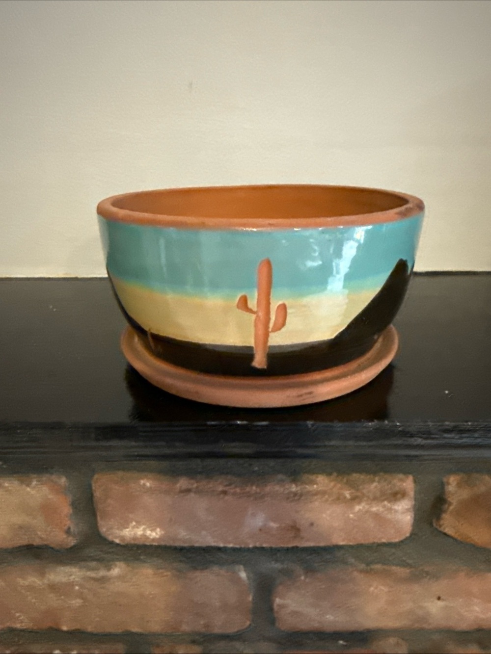 Turquoise and Terracotta Desert Cactus Ceramic Planter